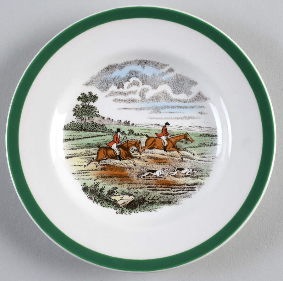 Herring Hunt (Smooth, Green Trim) Bread & Butter Plate by Spode-1