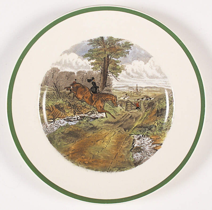 Herring Hunt (Smooth, Green Trim) Luncheon Plate by Spode-1