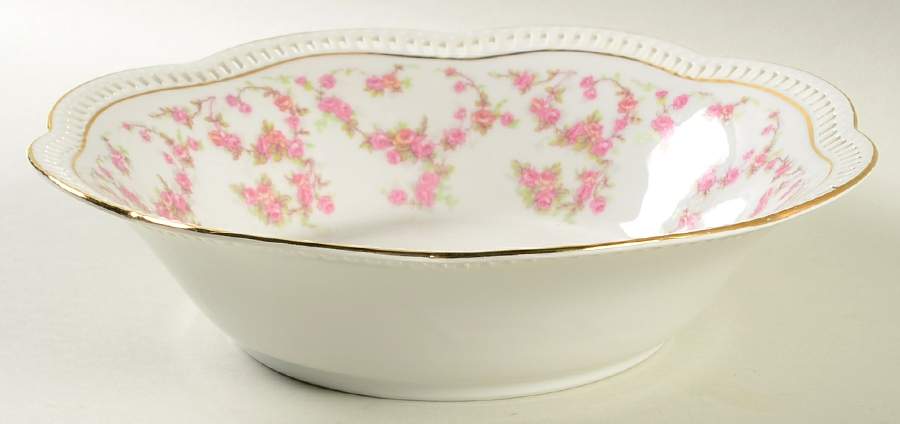 Bridal Rose (Pierced, Scalloped) 9" Round Vegetable Bowl by Schumann - Bavaria-1
