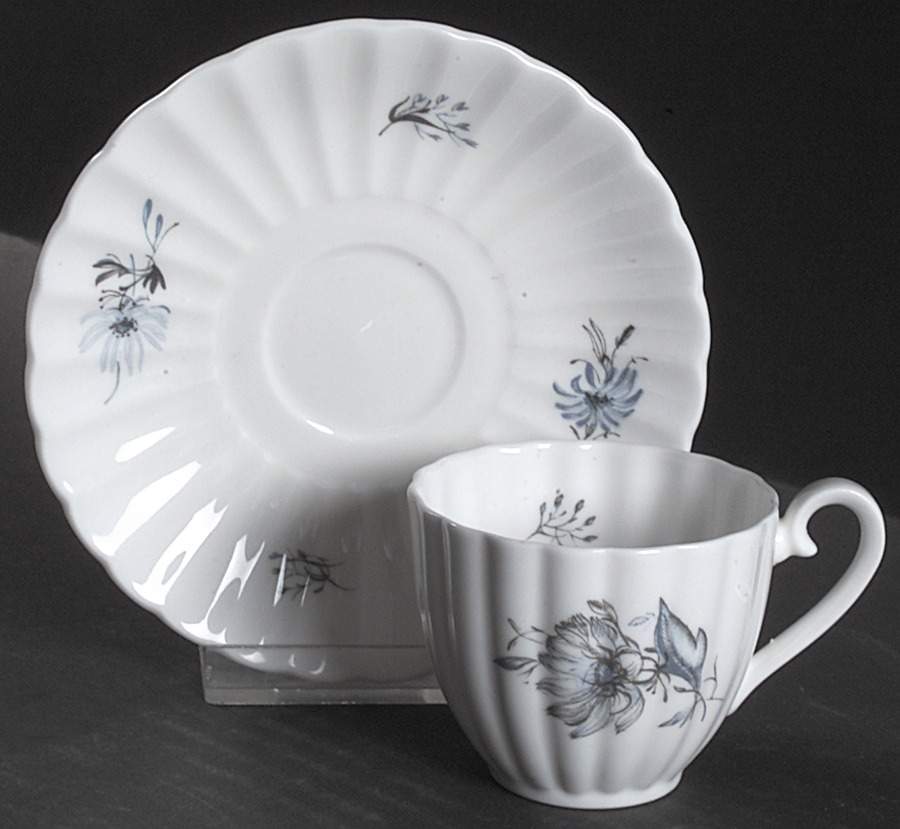 Blue Peony (No Trim) Flat Demitasse Cup & Saucer Set by Susie Cooper-1