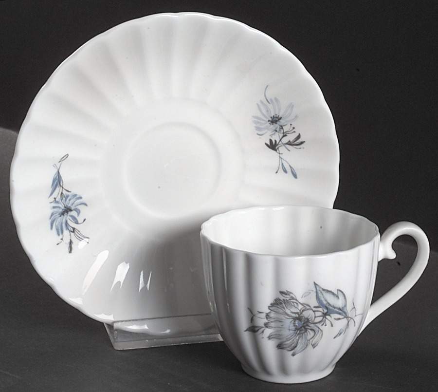 Blue Peony (No Trim) Flat Demitasse Cup & Saucer Set by Susie Cooper-1