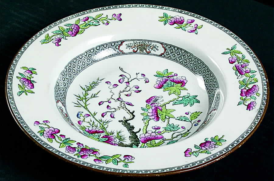 Indian Tree (Smooth, Green Trim) Large Rim Soup Bowl by Spode-1