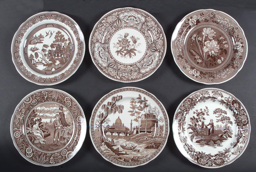 Archive Collection Brown Dinner Plate - Set of 6 Motifs by Spode-1