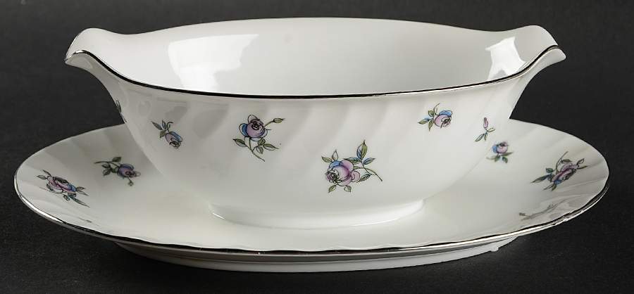 Plymouth (Platinum Trim) Gravy Boat with Attached Underplate by Sango-1