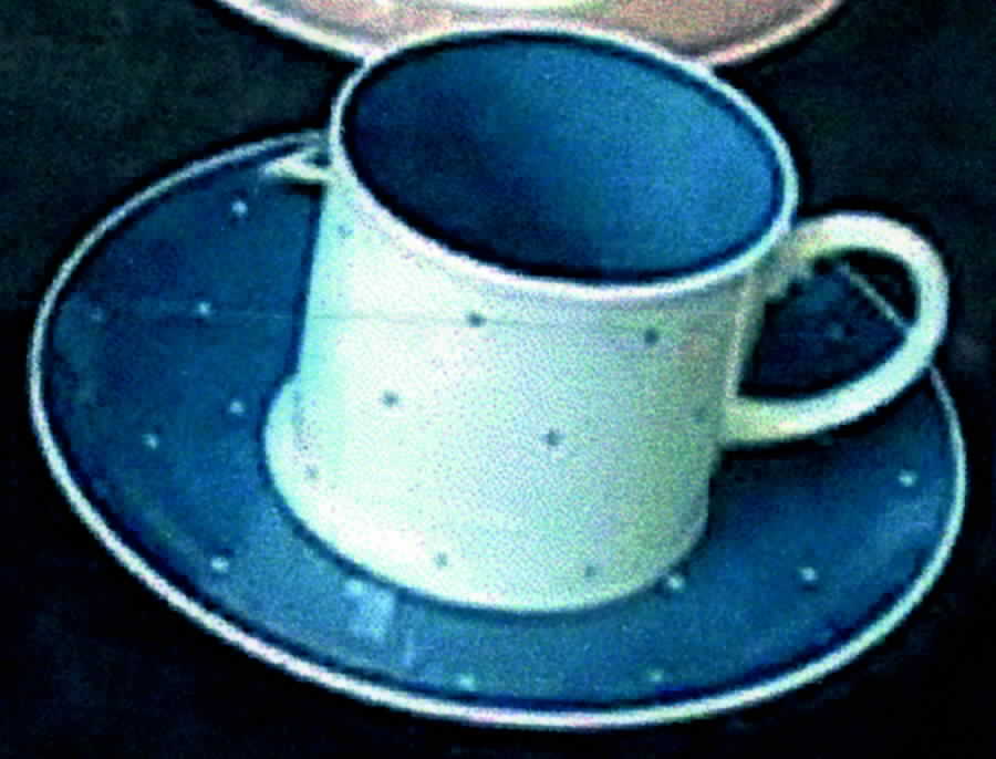 Raised Spot Blue Flat Cup & Saucer Set by Susie Cooper-1