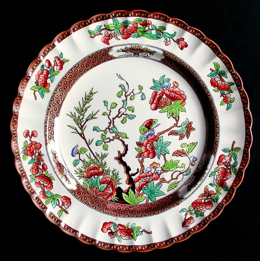 Indian Tree (Orange Rust, Scallop, Mustard Trim) Dinner Plate by Spode-1