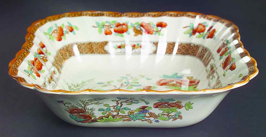 Indian Tree (Orange Rust, Scallop, Mustard Trim) 9" Square Vegetable Bowl by Spode-1