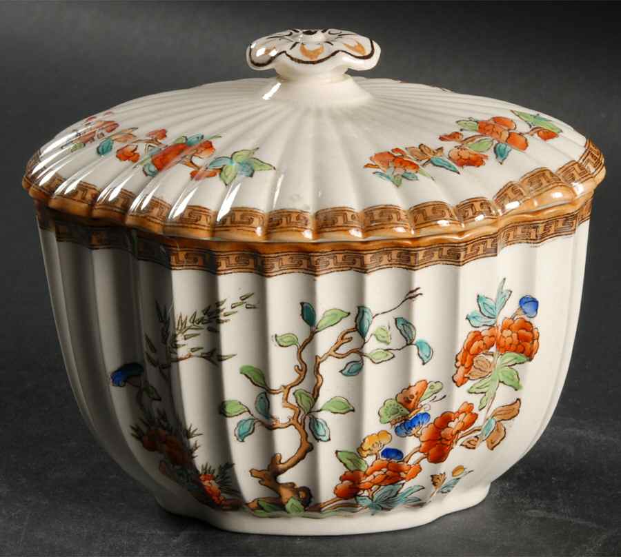 Indian Tree (Orange Rust, Scallop, Mustard Trim) Sugar Bowl & Lid by Spode-1