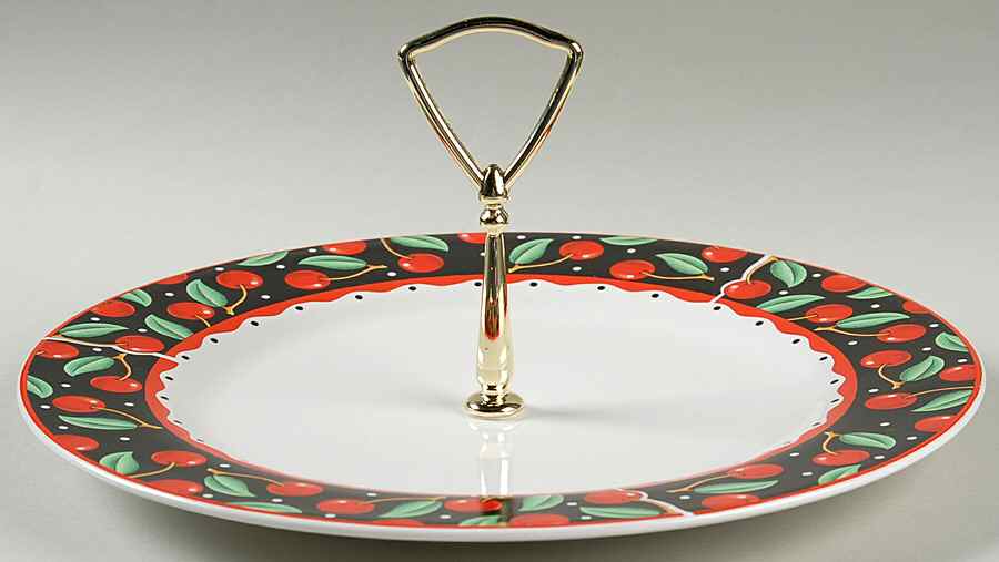 Cherries (Decorated Verge) Round Serving Plate with Handle (DP) by Sakura-1