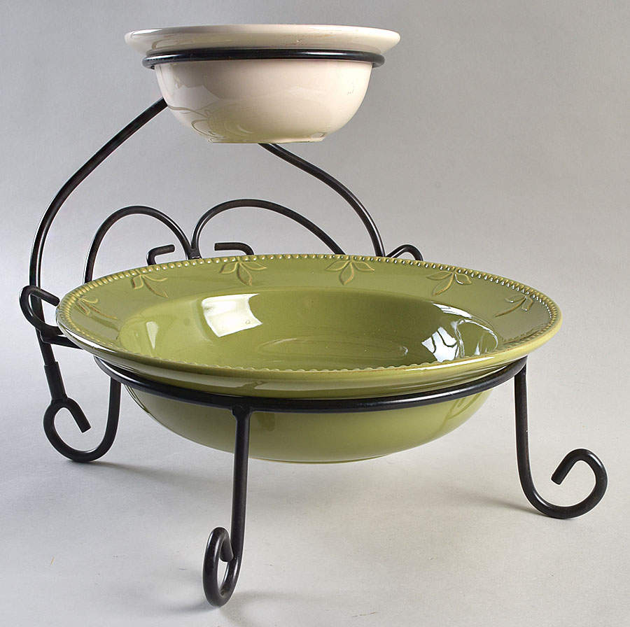 Sorrento Oregano (Green) Chip & Dip W/Metal Stand (10" & 4" Bowls) by Signature-1