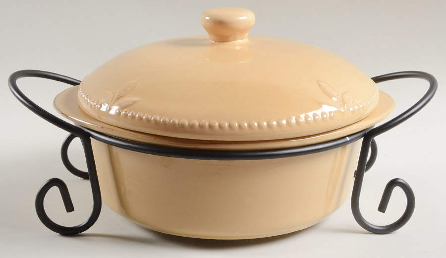 Sorrento Wheat (Gold) Round Covered Baker & Metal Stand by Signature-1