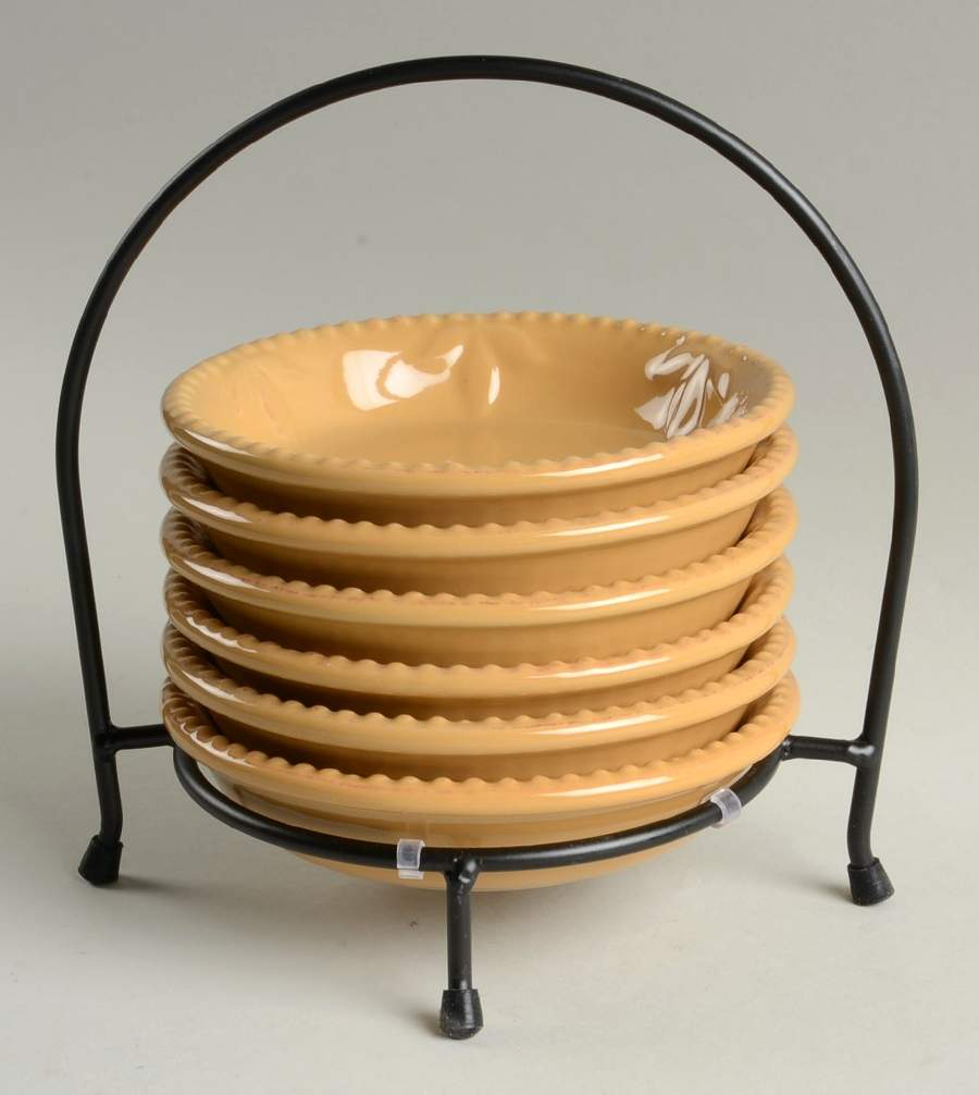 Sorrento Wheat (Gold) (7 Piece) Dip Bowl Set (6 Bowls & Caddy) by Signature-1
