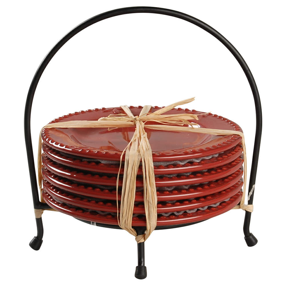 Sorrento Beaujolais (Burgundy) Bread & Butter Plates & Caddy - Set of 6 by Signature-1