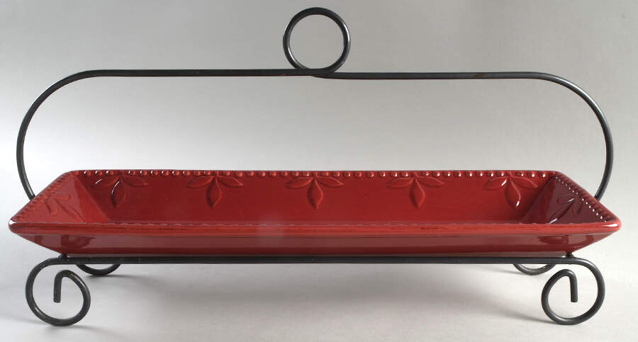 Sorrento Beaujolais (Burgundy) 19" Rectangular Platter & Metal Stand by Signature-1