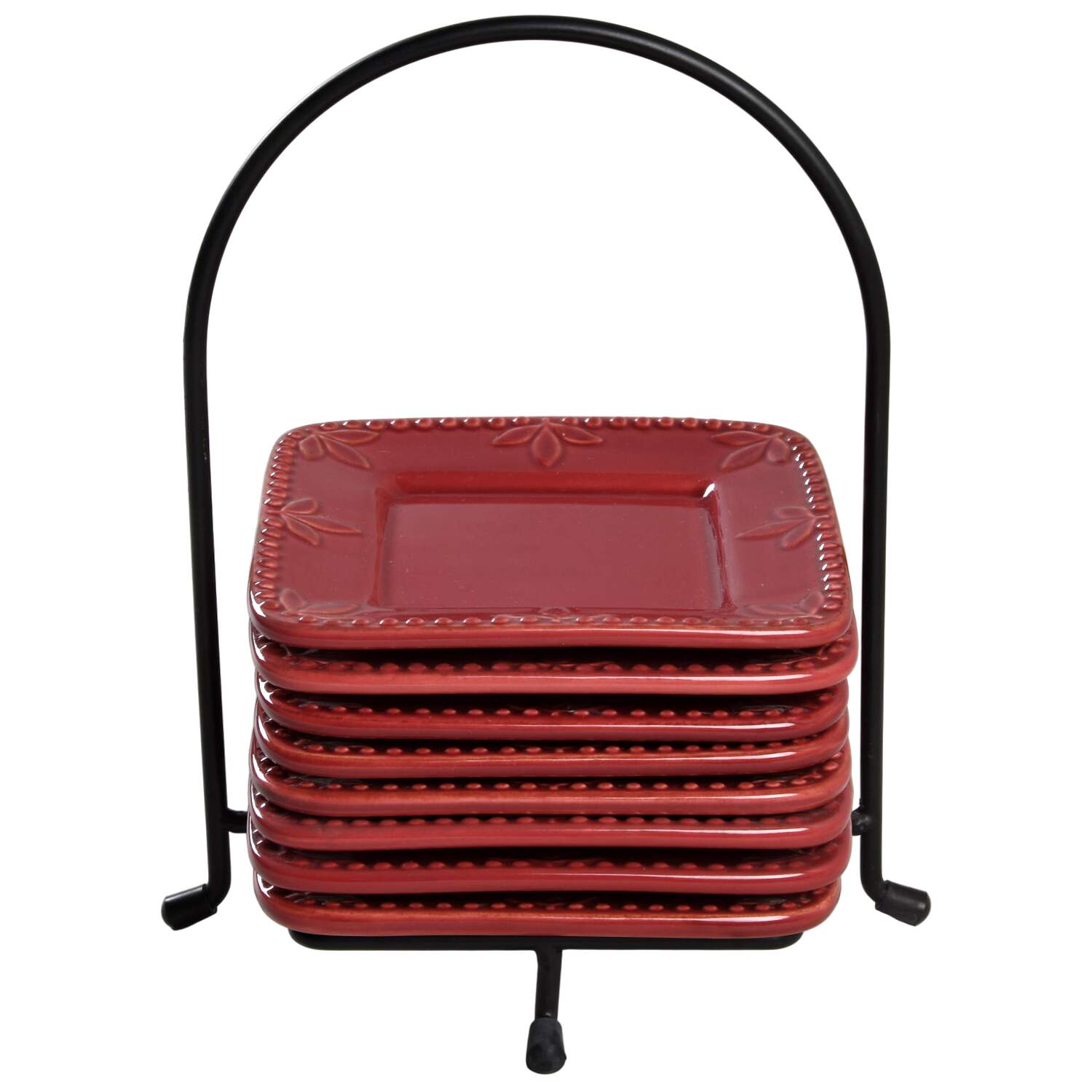 Sorrento Beaujolais (Burgundy) Square Bread & Butter Plate - Set of 8 with Caddy by Signature-1