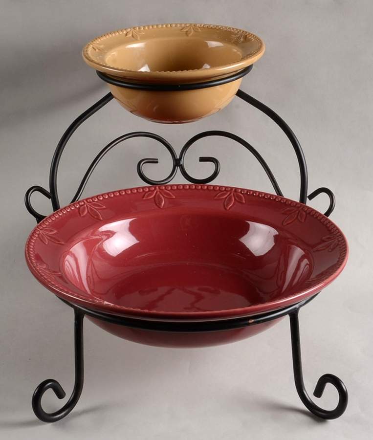 Sorrento Beaujolais (Burgundy) Chip & Dip W/Metal Stand (10" & 4" Bowls) by Signature-1