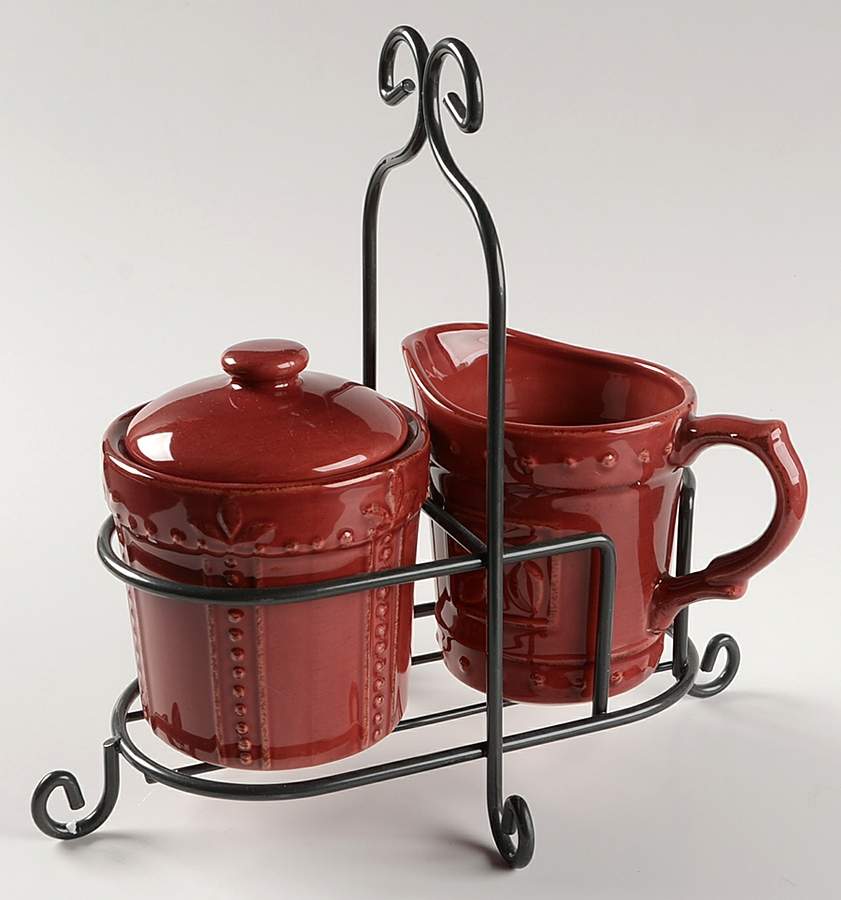 Sorrento Beaujolais (Burgundy) Creamer & Sugar W/Metal Stand by Signature-1