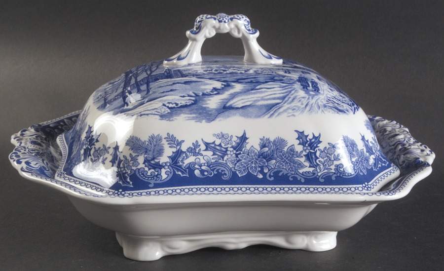 Winter's Eve Blue (Camilla Shape) Rectangular Covered Vegetable by Spode-1