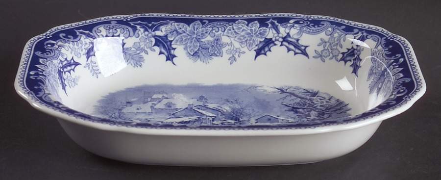 Winter's Eve Blue (Camilla Shape) 9" Oval Vegetable Bowl by Spode-1