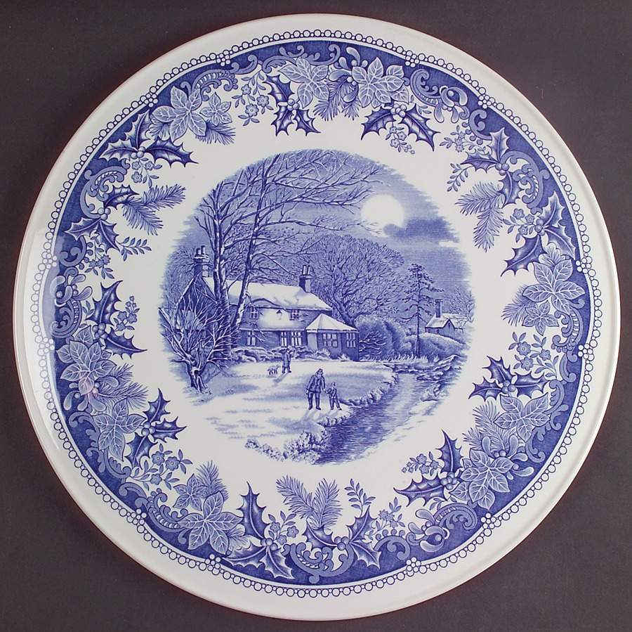 Winter's Eve Blue (Camilla Shape) Cake Plate by Spode-1