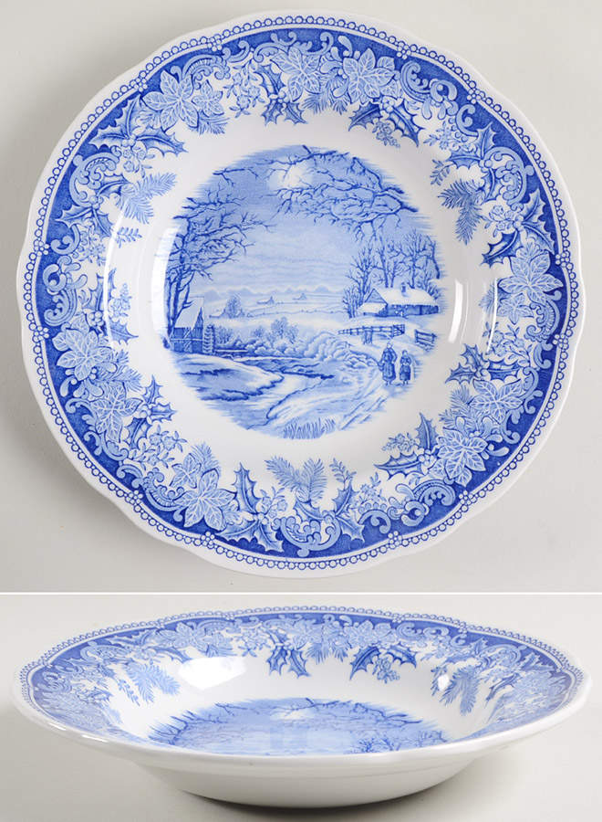 Winter's Eve Blue (Camilla Shape) Large Rim Soup Bowl by Spode-1