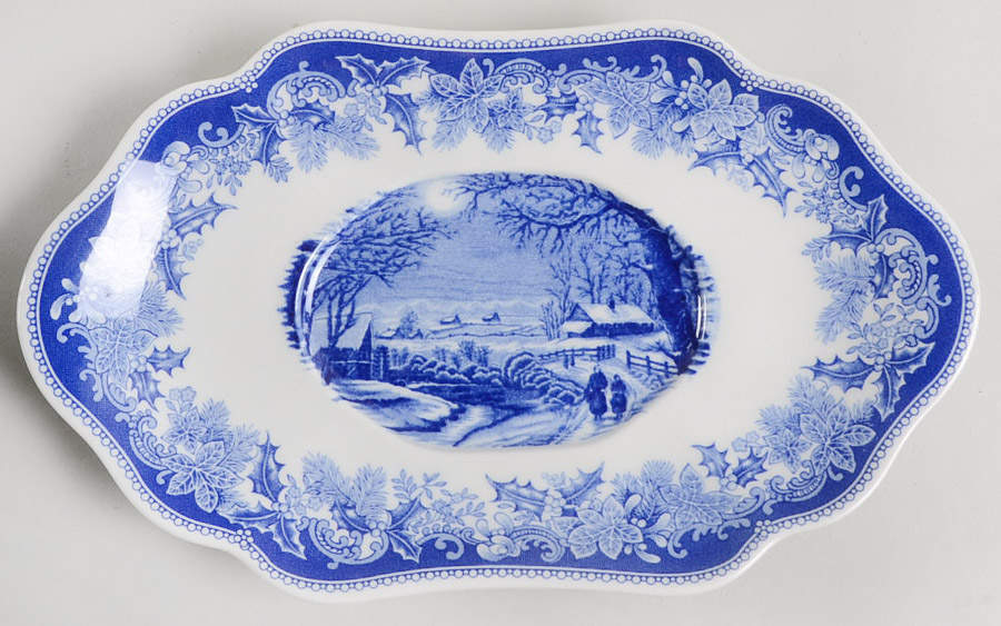 Winter's Eve Blue (Camilla Shape) Underplate for Gravy Boat by Spode-1