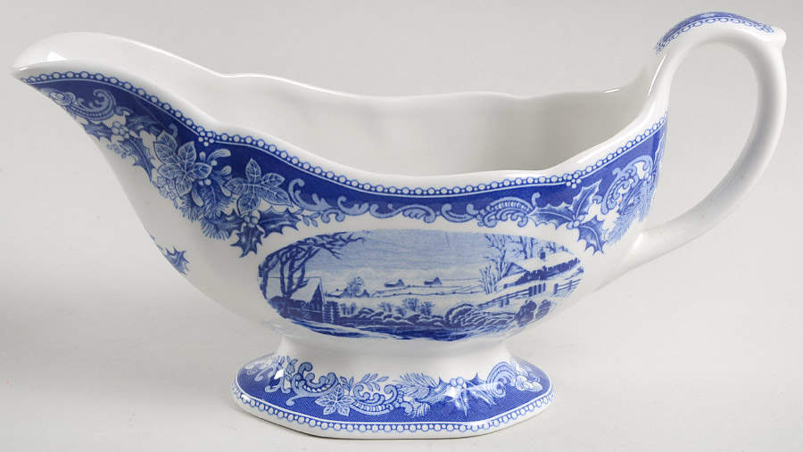 Winter's Eve Blue (Camilla Shape) Gravy Boat by Spode-1
