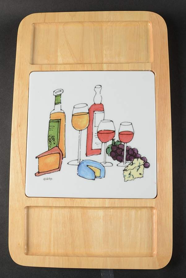 Wine & Cheese Wood Cheese Board with Ceramic Tile by Signature-1