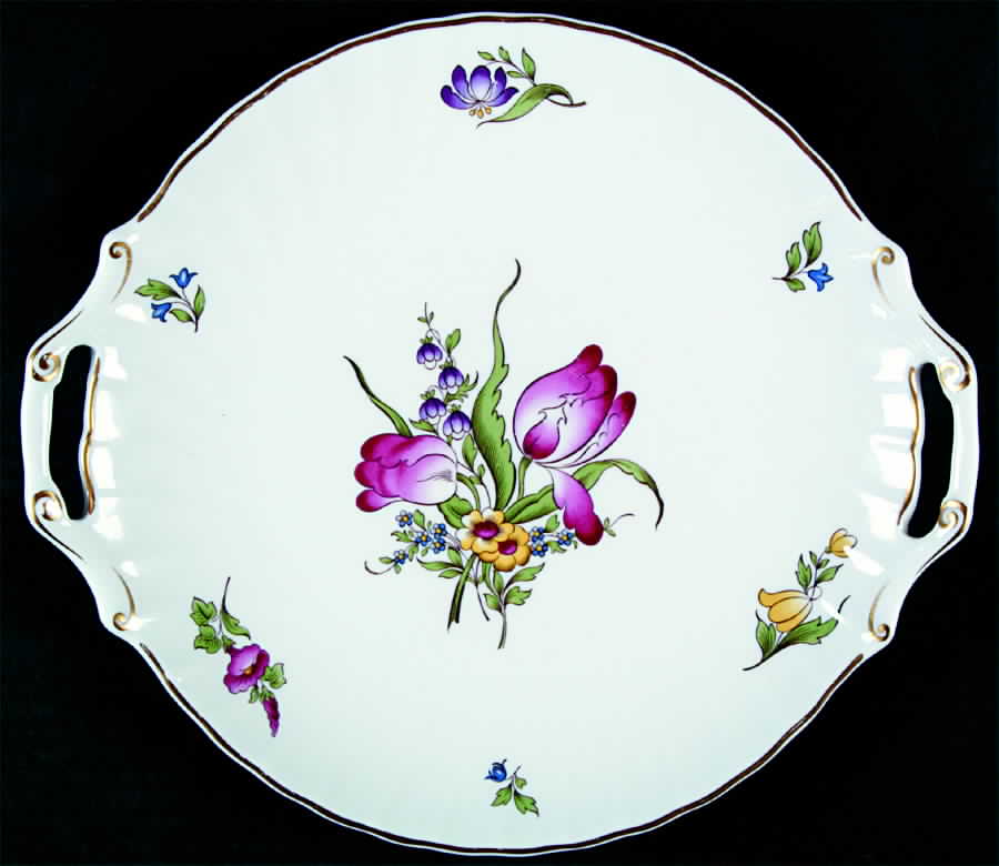 Marlborough Spray (Gold Trim) Handled Cake Plate by Spode-1