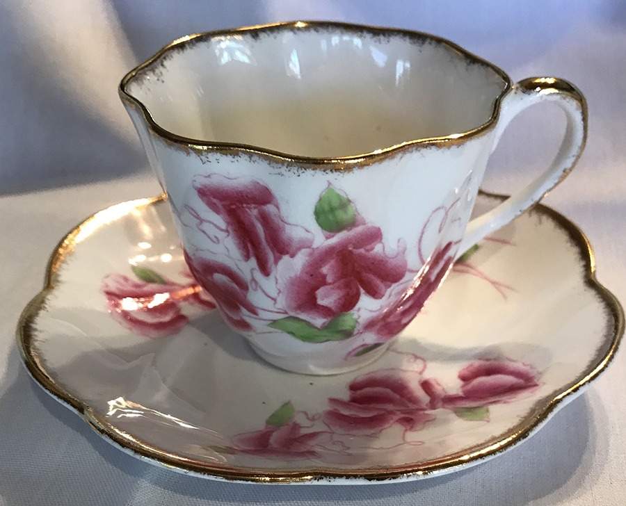 Sweet Pea (Pink Flowers) Flat Cup & Saucer Set by Salisbury-1