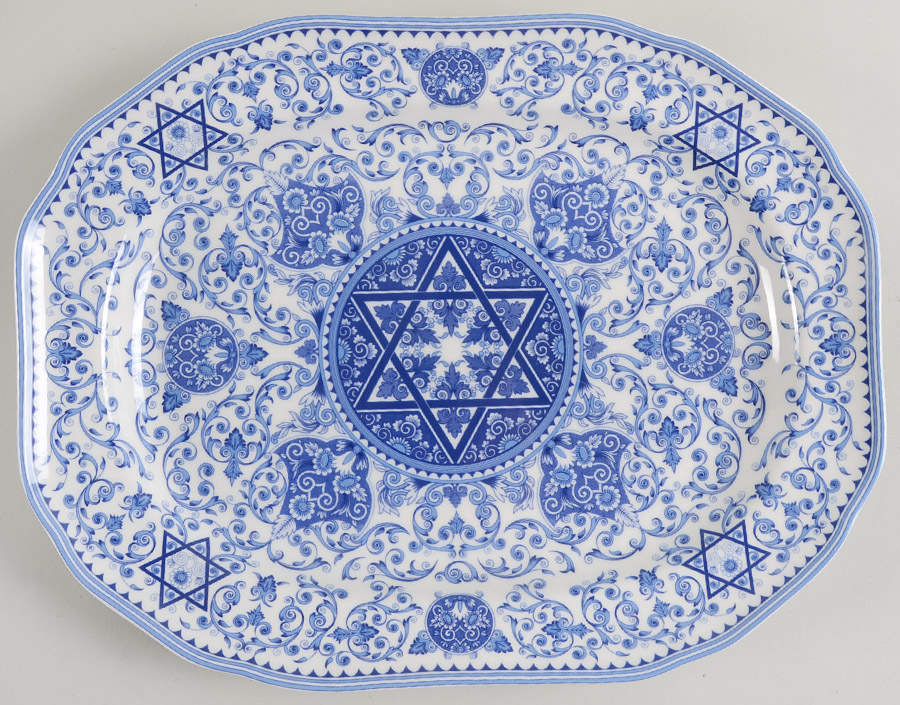 Blue Room (Judaic Collection) 14" Oval Serving Platter by Spode-1