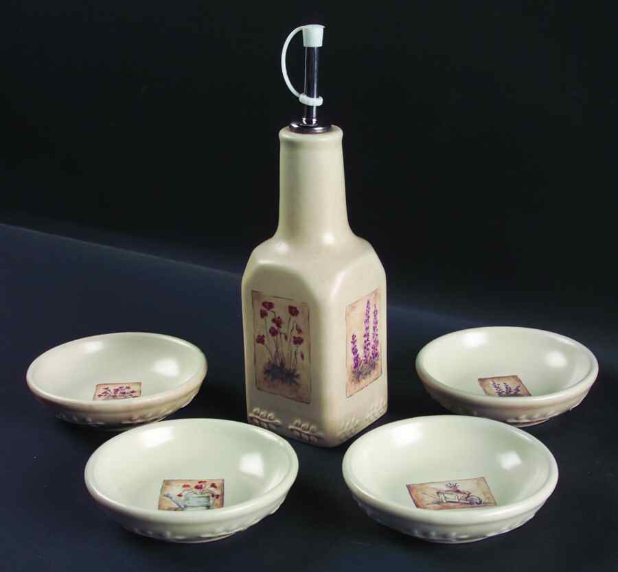 Summer Fields Oil Jar Drizzler with 4 Motif Dipping Dish by Sonoma Home-1