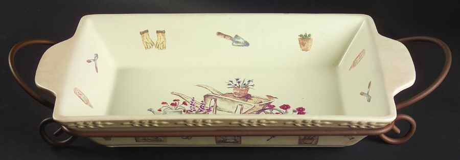 Summer Fields 16" Rectangular Baker with Metal Stand by Sonoma Home-1