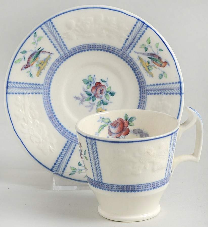 June (Blue Trim) Footed Demitasse Cup & Saucer Set by Spode-1