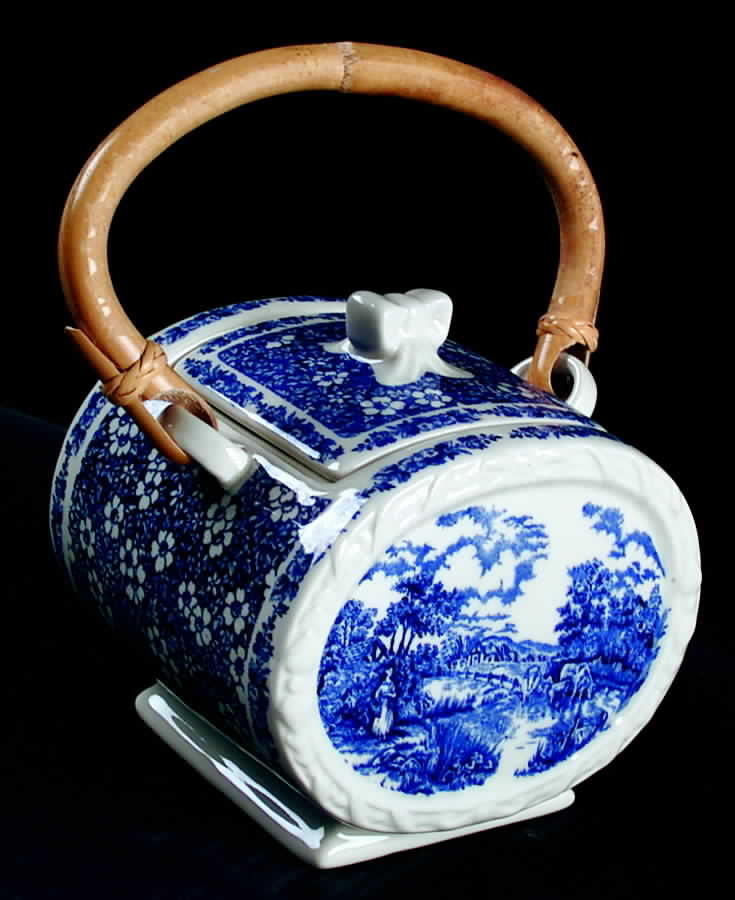 Afternoon Tea Collection Blue Biscuit Barrel & Lid by Sadler-1