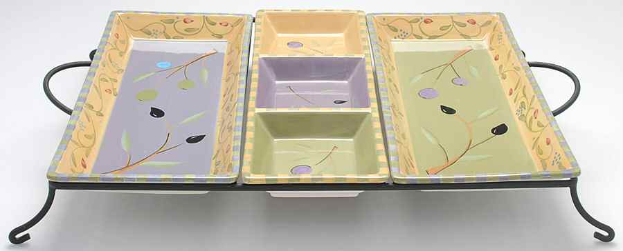 Olivia 3 Piece Rectangular Serving Set with Metal Rack by Signature-1