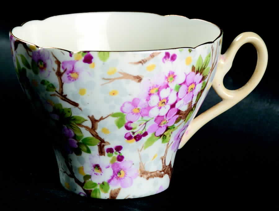 Maytime (Gold Trim, Scalloped) Flat Cup by Shelley-1