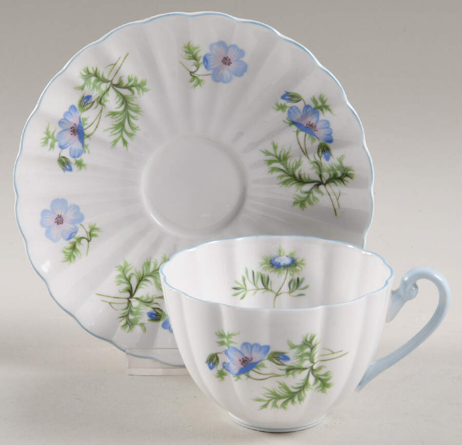 Blue Poppy (Fluted) Flat Cup & Saucer Set by Shelley-1