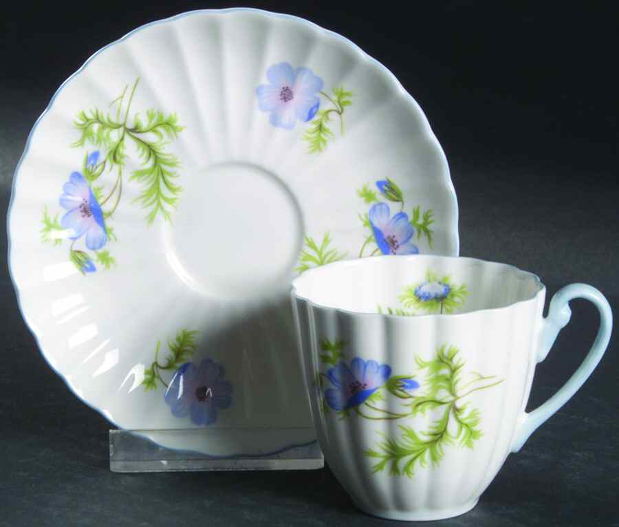 Blue Poppy (Fluted) Flat Demitasse Cup & Saucer Set by Shelley-1