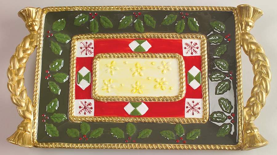 Woodland Holly Santa 14" Rectangular Serving Platter by Studio Nova-1