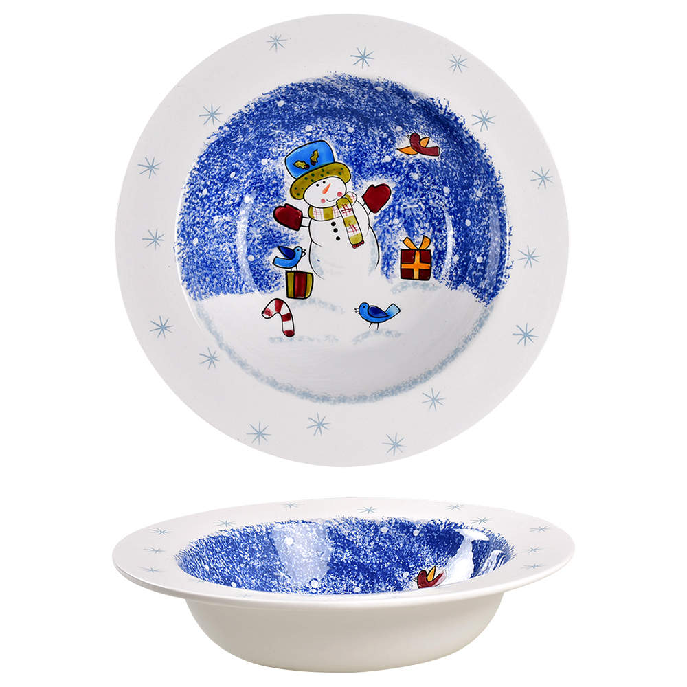 Frosty Snowman Rim Soup Bowl by Studio Nova-1