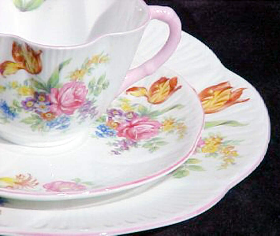 Davies Tulip Flat Cup & Saucer Set by Shelley-1