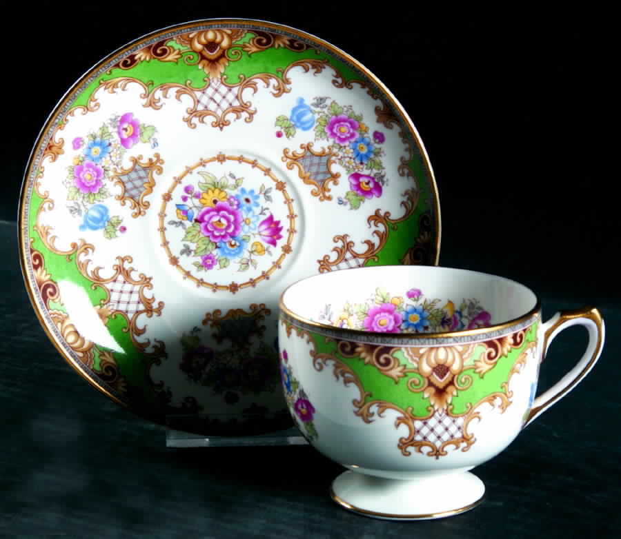 Sheraton Green (Smooth) Footed Cup & Saucer Set by Shelley-1