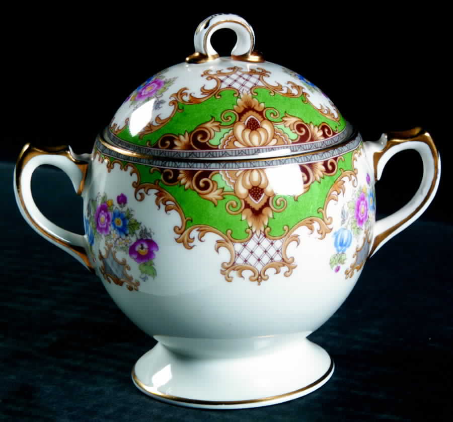 Sheraton Green (Smooth) Sugar Bowl & Lid by Shelley-1