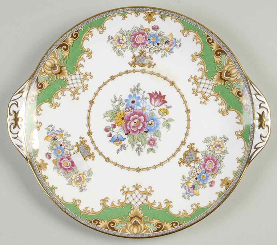 Sheraton Green (Smooth) Handled Cake Plate by Shelley-1