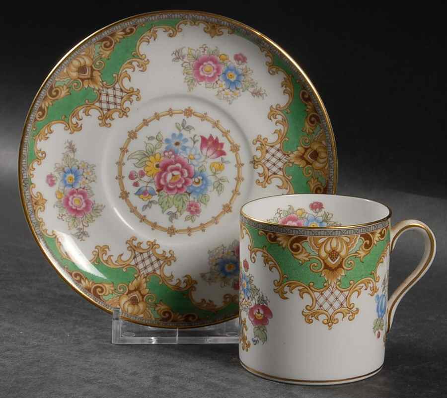 Sheraton Green (Smooth) Flat Demitasse Cup & Saucer Set by Shelley-1