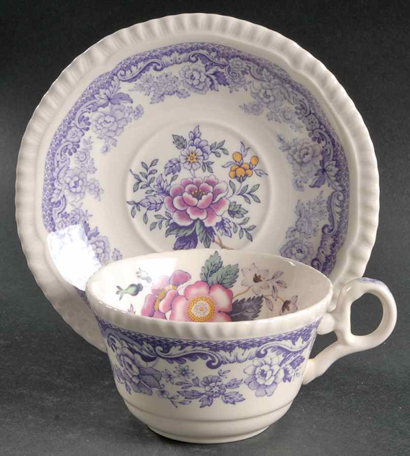 Mayflower (Newer, 2004 Intro) Flat Cup & Saucer Set by Spode-1