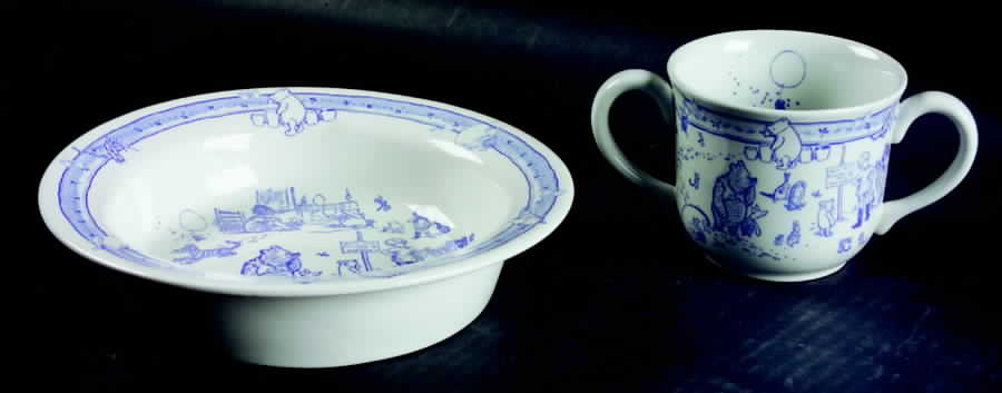 Classic Pooh Discovery (Blue) Child's 2 Handle Mug & Porringer Set by Spode-1