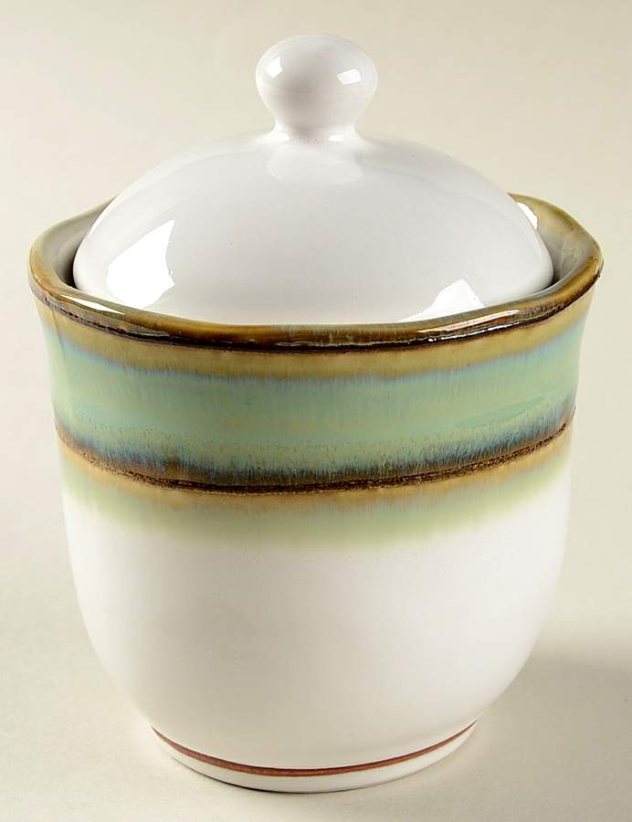 Waves Green Sugar Bowl & Lid by Sango-1