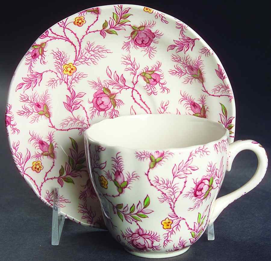 Rosebud Chintz (S3715, Cream) Flat Cup & Saucer Set by Spode-1